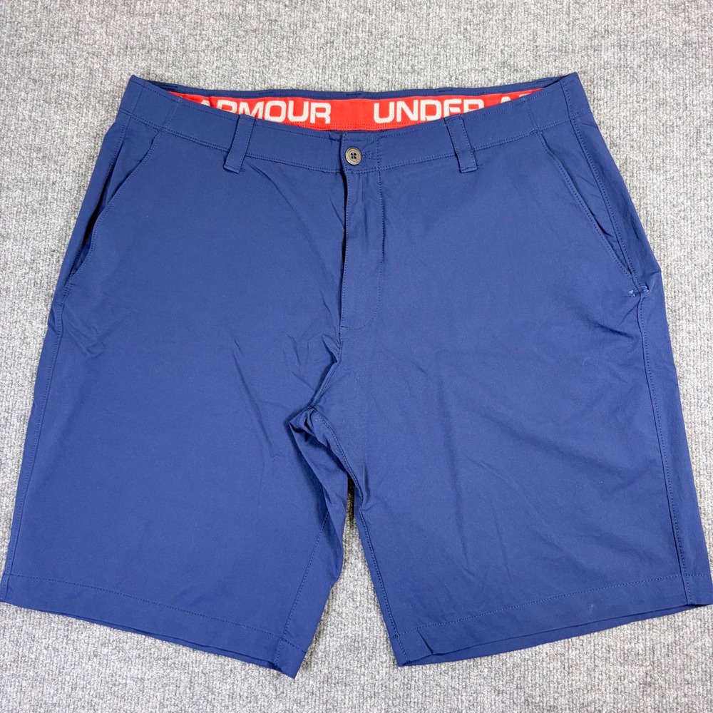 Under Armour Mens Navy Blue Performance Golf Shorts Size 40 Flat Front Stretch